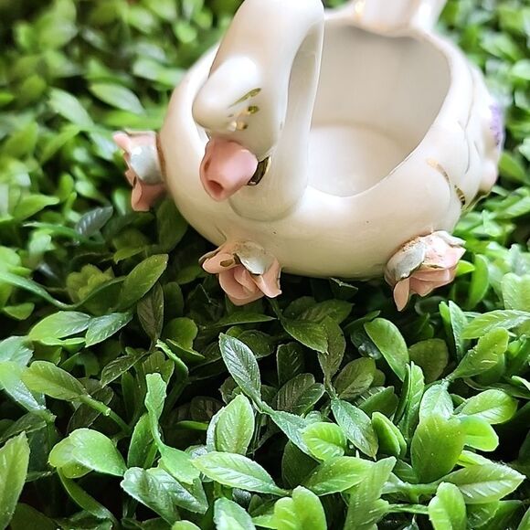 Vintage Porcelain Floral Swan Ash Tray Sphinx Japan Coquette Bridal - Picture 11 of 12